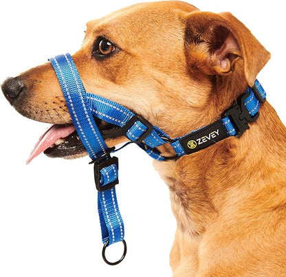 Dog Headcollar with Safety Strap Stops Heavy Pulling On The Leash Padded Reflective Head Halter for Small Medium Large Dogs Adjustable Head Harness for Training and Walking (Blue, S)