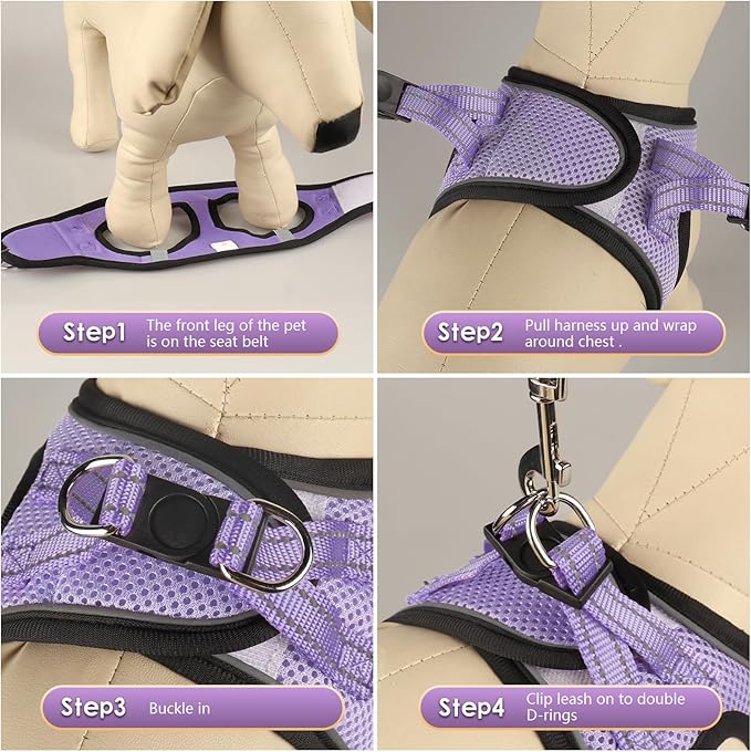 YIMEIS Dog Harness and Leash Set, No Pull Soft Mesh Pet Harness, Reflective Adjustable Puppy Vest for Small Medium Large Dogs, Cats (Taro Purple, Small (Pack of 1)