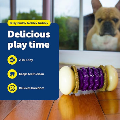 PetSafe Busy Buddy Nobbly Nubbly Treat Holding Dog Toy – Strong Chewers – Challenging - Treat Rings Included - Large