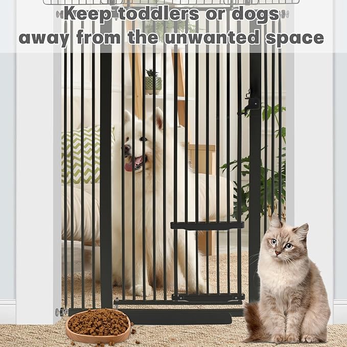 SHYUJAJIE 71 Inch Extra Tall Pet Gate with Small Cat Door, 29.55"-40.55" Adjustable Wide Dog Gate, Tall Cats Gates for Doorway, Stairs, House(Black)