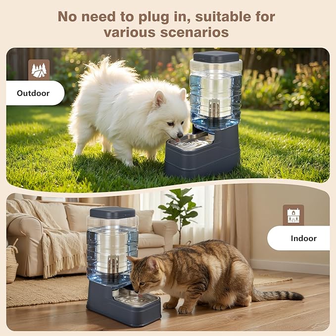 2.2 Gallon Pet Automatic Dog Water Dispenser Cat Gravity Waterer Feeder with Stainless Steel Bowl Large Capacity Puppy Feeding Raised Bowls with Filter,Ice Pack for Large Pets