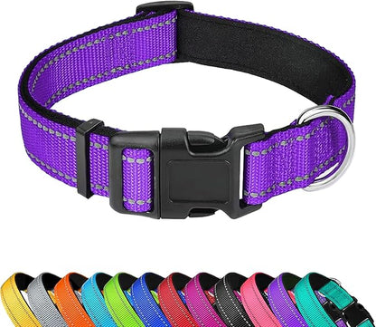 Reflective Dog Collar, Adjustable Soft Neoprene Padded Nylon Pet Collars with Buckle for Puppy and Small Dogs, Cats, Purple,XS