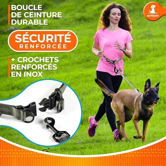 SparklyPets - Hands Free Dog Leash with Reflective Stitches - Waist Leash for Medium & Large Dogs Walking, Hiking, Training, Jogging, Canicross, Running