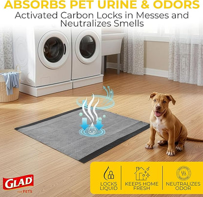 Glad for Pets Black Charcoal Puppy Pads - Super Absorbent Disposable Dog Pee Pads, Potty Training Pads, and Pet Supplies - Dog Pee Pads for Crate Training and Indoor Use 23" x 23" - 100 Count