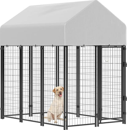 PawHut Outdoor Dog Kennel with Roof, 6' x 4' x 6' Heavy Duty Welded Wire Dog Playpen Enclosure with Escape-Proof Lock, UV-Resistant & Waterproof Cover, for Large Dogs, Chickens, Ducks, Silver