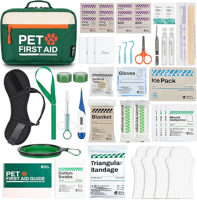 RHINO RESCUE Bundle - Pet First Aid Kit, Emergency Medical Supplies for Dogs & Cats, Safety Essentials Pack with Thermometer+Waterproof First Aid Kit, Lightweight Boat Dry Bag
