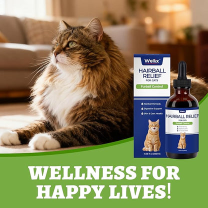 Wellix 120ml Cat Hairball Remedy Drops, Hairball Treatment & Relief for Cats, Natural Cat Furball Control Treats with Psyllium Husk, Omega 3, Support Skin & Coat, Digestive Health-Chicken Flavor
