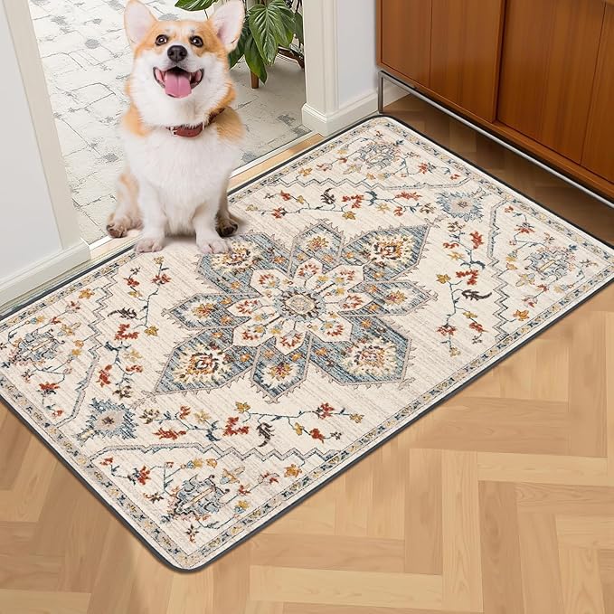 SCLOSE Washable Pee Pad for Dogs, 32" x 24" Reusable Puppy Pads Waterproof Dog Rugs, Super Absorbent, Leakproof, Dog Crate Pad, Playpen Mat, Whelping Pads, White Medallion