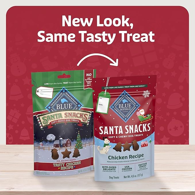 Blue Buffalo Santa Snacks Soft-Moist Dog Bits for Training, Chicken, 4.5-oz Bag