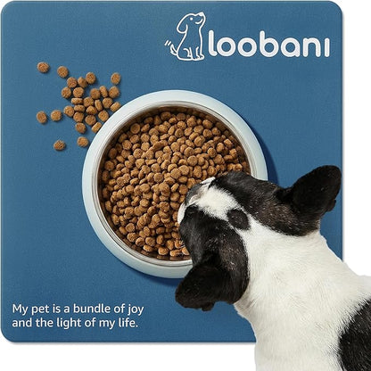 LOOBANI Dog Food Mat for Floors Waterproof 17.3"x17.3"- Absorbent Dog Bowl Mat for Food and Water Bowl, Leakproof Rubber Backing, Dog Feeding Mat for Dog, Cat, Pet (17.3"x17.3", Dark Blue)