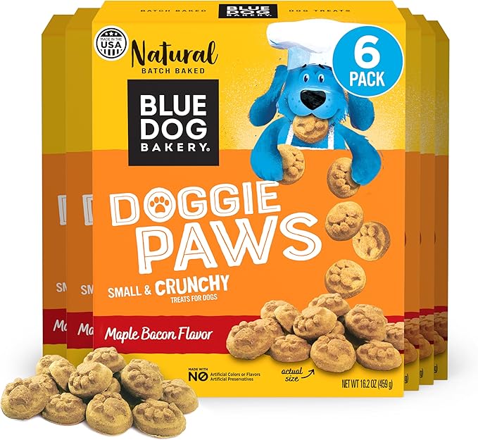 Blue Dog Bakery Natural Dog Treats, Doggie Paws, Maple Bacon Flavor, 16.2oz (6 Count)