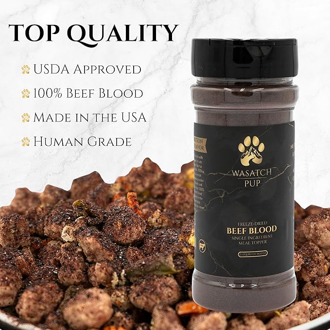 Beef Blood Dog Food Toppers for Picky Eaters | 100% Real Beef Flavor Meal Toppers for Dogs and Cats | USDA Approved Freeze-Dried Powder Pet Meal Booster | Made in The USA - 3.05 Oz