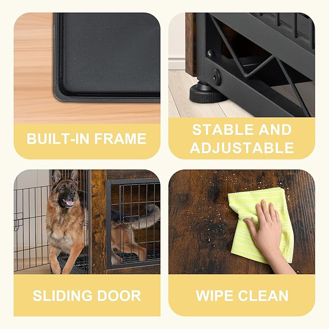 JY QAQA Dog Crate Furniture, Wooden Dog Crate Table, Dog's Furniture with Double-Doors, Indoor Dog Kennel, Dog Cage/Brown/XL
