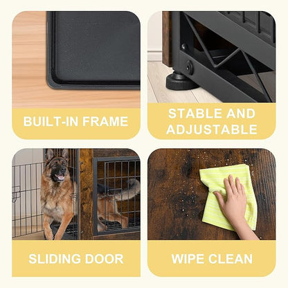 JY QAQA Dog Crate Furniture, Wooden Dog Crate Table, Dog's Furniture with Double-Doors, Indoor Dog Kennel, Dog Cage/Brown/XL