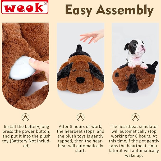 WEOK Heartbeat Puppy for Dogs, Helps for Anxiety Relief and Calming, Stuffed Animal Anxiety Calming Behavioral Puppy Heartbeat Toy Sleep aid for Cats Pets（for Small Breeds）