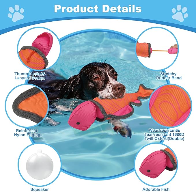 Pink Orange Fish Oxford Launching Flying Dog Toy Slingshot Chase Fetch Training Interactive Dog Toy Durable Stuffed Animal Dog Squeaky Toy for Medium Large Dogs Toy Gift 32.5cm/12.8in