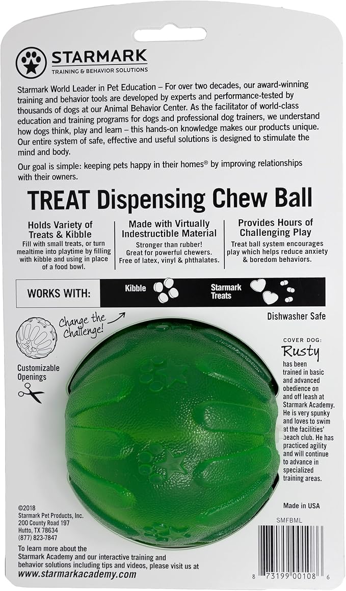 Starmark Treat Dispensing Chew Ball Tough Dog Toy, Medium/Large for Large Breeds