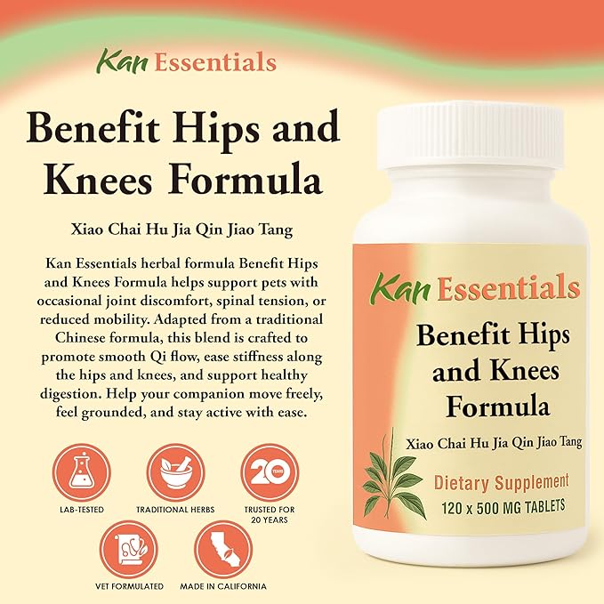Kan Herb Company Benefit Hips and Knees Formula – Traditional Chinese Herbal Blend to Support Joint Comfort, Mobility, and Digestive Balance, Herbal Supplement Tablets for Pets, 120 Tablets