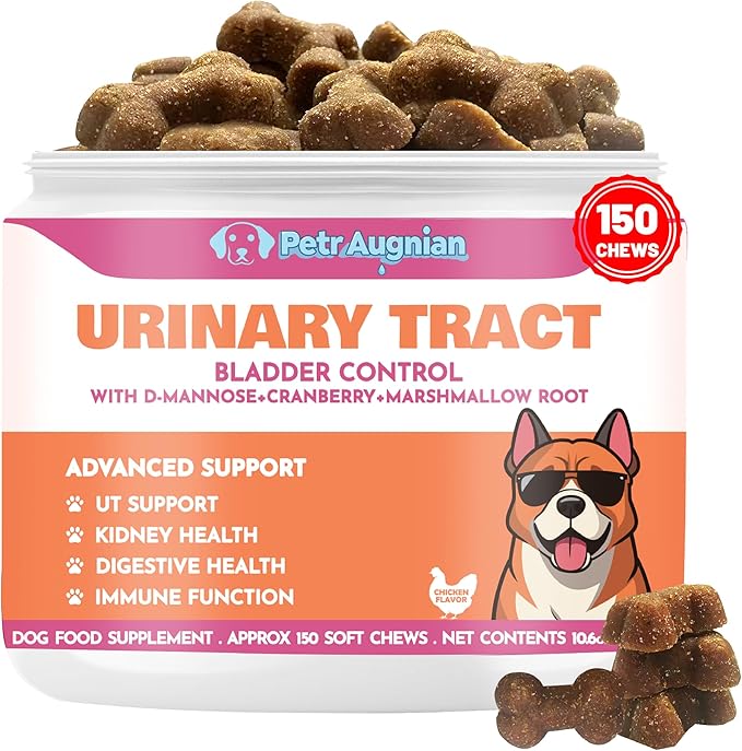 Dog Urinary Tract Supplement & Natural UTI Medicine Cranberry & D-Mannose -Kidney+Bladder Support - Best Prevention Incontinence & Bladder Stones-Cranberry Supplement - 150 Chews