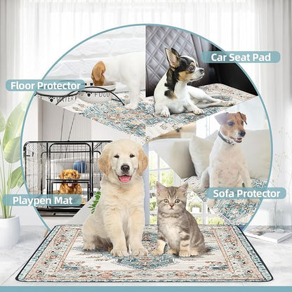 SCLOSE Washable Pee Pad for Dogs 2 Pack, 36" x 36" Reusable Puppy Pads Waterproof Dog Rugs, Super Absorbent, Leakproof, Dog Crate Pad, Playpen Mat, Whelping Pads, Blue Medallion