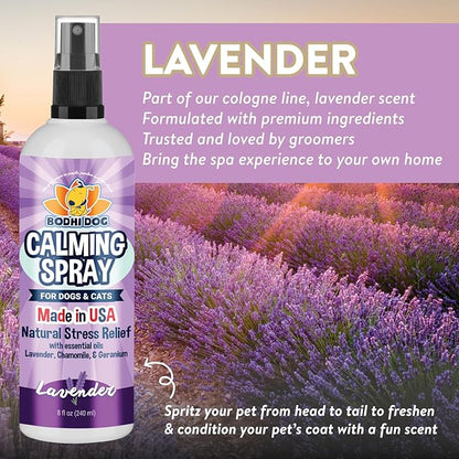 Bodhi Dog Calming Spray for Dogs & Cats - Natural Dog Anxiety Relief for Travel, Fireworks & Vet - Cat Calming Spray & Detangler with Lavender - Made in USA (8 oz)