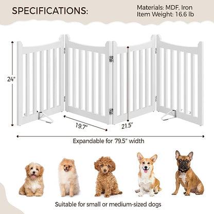 Yaheetech 24" H Freestanding Pet Gate for Dogs Wooden Dog Gates for Hallway, Doorway Collapsible Indoor Pet Fence with Support Feet Stair Barrier 4 Panels Fence White