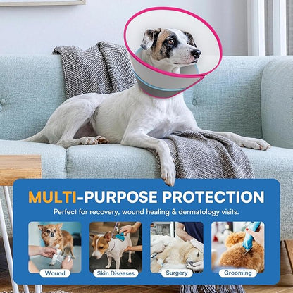 Queenmore Dog Cone - Soft Cone for Dogs to Stop Licking Transparent Elizabeth Recovery Collar for Large Dog Flexible Plastic Cones for Dogs After Surgery, Normal Eating and Drinking, Rose Red Large