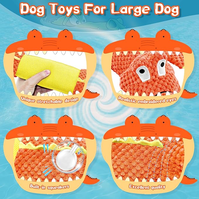 Interactive Tug of War Dog Toys for Small to Large Breeds - Squeaky Puppy Toys with Crinkle Paper, Stuffed Chew Toys to Keep Them Busy, Training Reward Gift for Dogs (Orange)