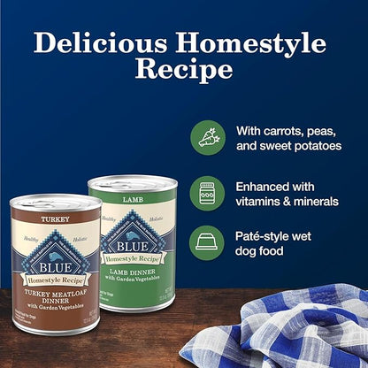 Blue Buffalo Homestyle Recipe Adult Wet Dog Food, Made with Natural Ingredients, Turkey and Lamb Dinner Variety Pack, 12.5-oz Cans (6 Count, 3 of Each)