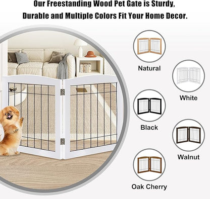 LZRS 2-Panel Freestanding Foldable Wood Dog Gate – Solid Wood & Steel Wire, Chew-Resistant Pet Barrier for Indoor Use, Ideal for Small to Medium Dogs, White