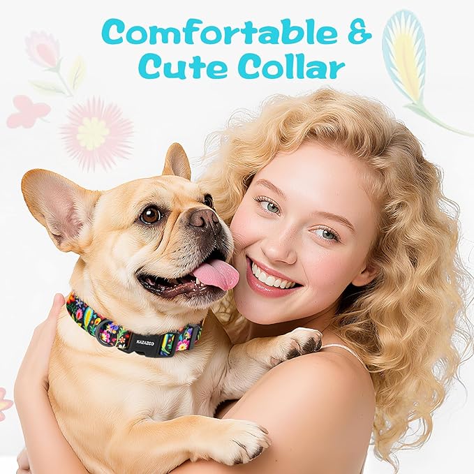 Kazazoo Dog Collar Cute and Soft Nylon Puppy Collar for Boy and Girl, Adjustable Dog Collars for Medium Large Dogs, Tropical-L