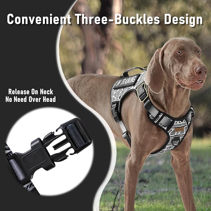 AUNZO Tactical Dog Harness for Extra Large Dog Breeds, No Pull Adjustable Pet Harness with Handle, Reflective K9 Military Service Dog Vest for Walking Hiking Training, Black Ethnic, XL