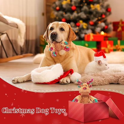 Squeaky Dog Toys, Stuffed Large Dog Toys to Keep Them Busy, Interactive Plush Chew Toys with Crinkle Paper, Tough Pet Animal Toys for Small Medium Large (Red D)