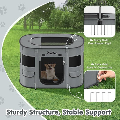 Dog Playpen, Portable Pet Cat PlayPen, 600D Oxford Dog Kennel Tent Crate, Waterproof&Breathable, Indoor Outdoor Travel Camping for Medium/Large Breed with Carrying Case+Bowl(L), Charcoal Gray