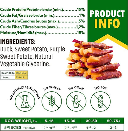 Beloved Pets Sweet Potato Dog Treats & Healthy Duck Chews 10.6 Oz - Puppy Snacks & Soft Bones for Large, Medium & Small Breeds - Natural Dog Food & Grain-Free, Rawhide-Free Training Jerky Wraps