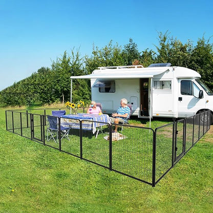 Kfvigoho Dog Playpen Outdoor Extra Wide 24 Panels Heavy Duty Dog Fence 32" Height Anti-Rust with Doors Portable for RV Camping Yard, Total 63FT, 316 Sq.ft, Snowy Black