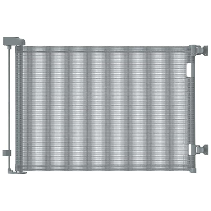 Retractable Baby Gates, Mesh Dog Gate for Doorways, 33.6" Tall, Expands to 71" Wide,Pet Safety Essential Fit for Baseboards, Wide Toddlers Gates for Hallways, Indoor & Outdoor,Grey