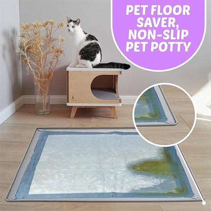 TidyFriend Dog Pee Pad Holder Tray Fits for 28” x 34” Pee Pads with Corner Lock Holes, Raised Edges, Non-Spill, Easy to Clean Silicone Dog Potty Tray Holder, for Indoor Floor Protection (Light Grey)