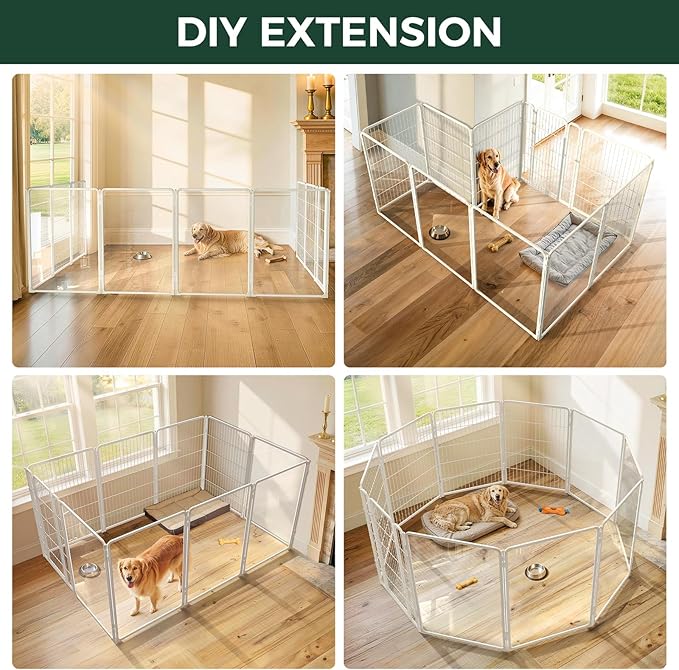 FXW AuraSpace Pro Acrylic & Wire Mesh Indoor Dog Playpen, 40" Height 10 Panels Medium and Large Dogs, White│Patented