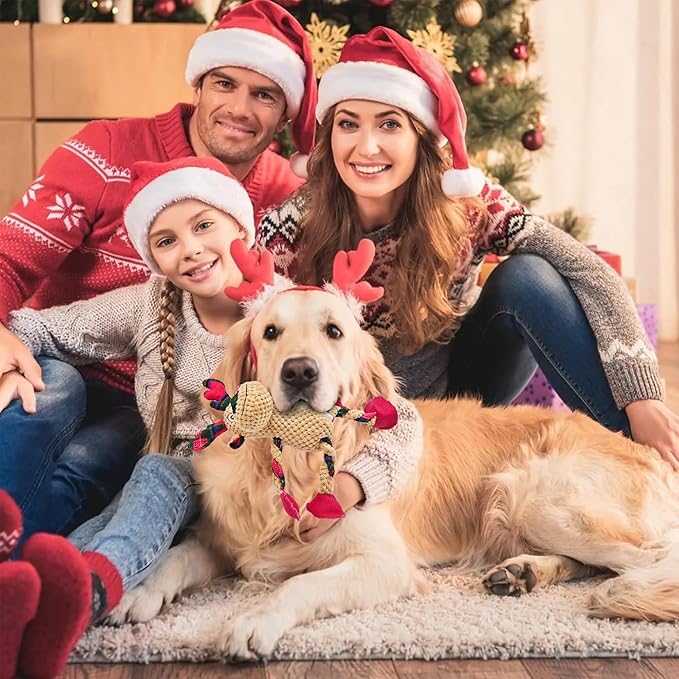 Christmas Squeaky Dog Toys, Stuffed Large Dog Toys to Keep Them Busy, Interactive Plush Chew Toys with Crinkle Paper, Tough Pet Animal Toys for Small Medium Large (Elk)