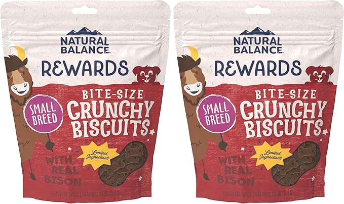 Natural Balance Limited Ingredient Rewards Crunchy Biscuits, Bite-Size Grain-Free Dog Treats for Small-Breed Adult Dogs, Made with Real Bison, 8 Ounce (Pack of 2)