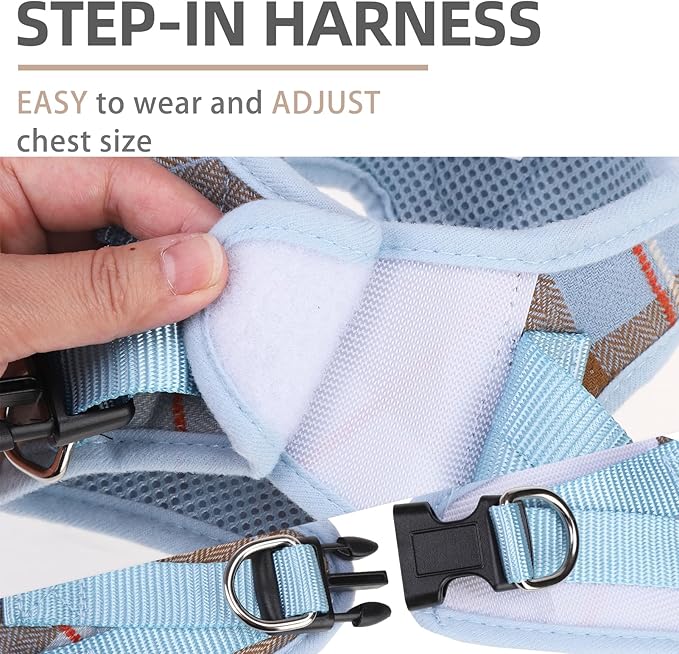 PUPTECK Adjustable Dog Harness Collar and Leash Set Step in No Pull Pet Harness for Small Medium Dogs Puppy and Cats Outdoor Walking Running, Soft Mesh Padded Reflective Vest Harnesses, BlueBrown L