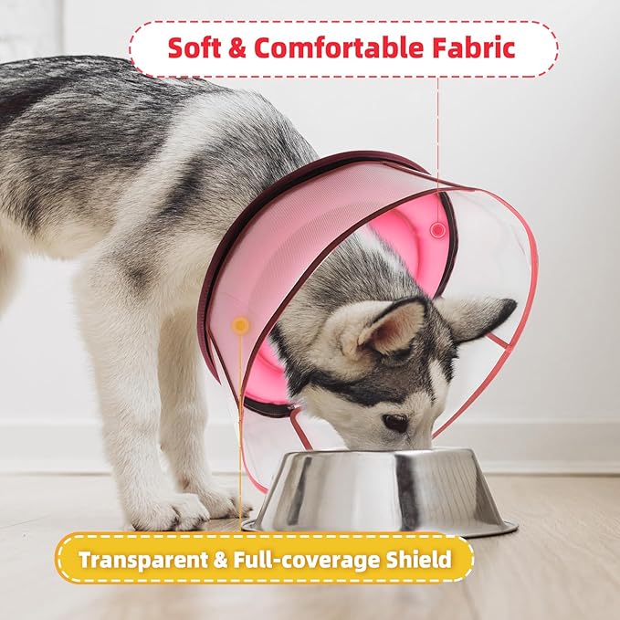 Upgraded Inflatable Dog Cone Collar for Dogs After Surgery,Adjustable Soft Elizabethan Collar for Medium Large Dogs,Comfortable Dual-Ring Dog Cone with Detachable Transparent Anti-Licking Shield（M