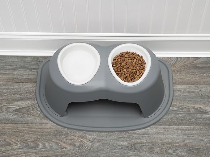 WeatherTech Double High Pet Feeding System w/Plastic Dog/Cat Bowls - 3" High Stand Dark Grey (PDHC0803DGDG)