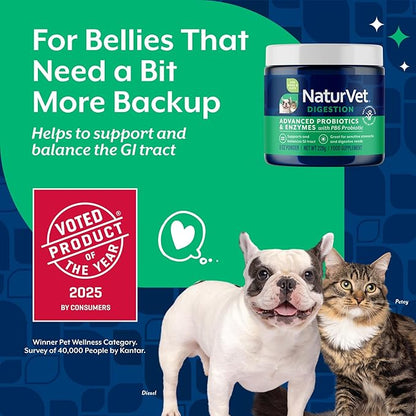 NaturVet – Advanced Probiotics & Enzymes - Plus Vet Strength PB6 Probiotic | Supports and Balances Pets with Sensitive Stomachs & Digestive Issues | for Dogs & Cats (8 oz)