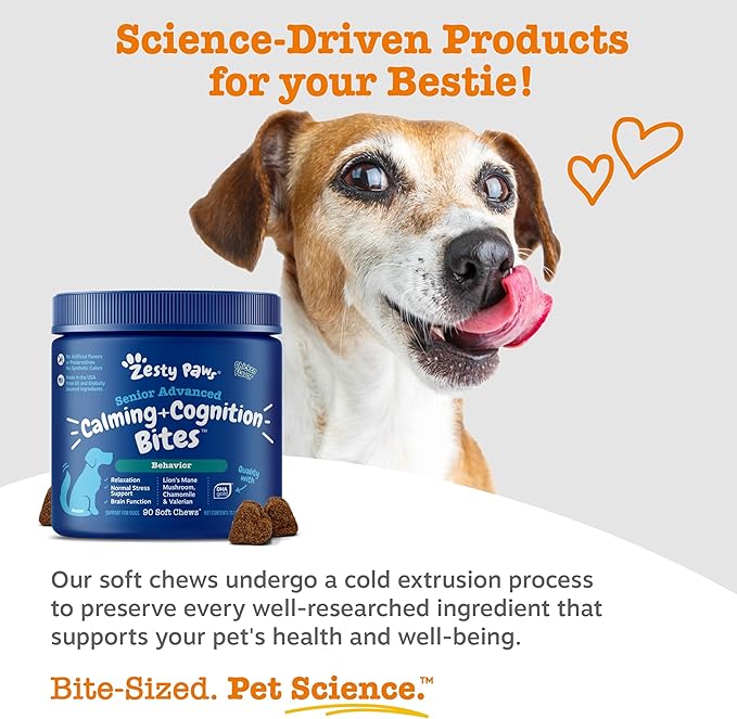 Zesty Paws Senior Advanced Calming & Cognition Soft Chews for Dogs - Supplements for Dog Brain Health & Nervous System Support + Calming & Relaxation -with Ashwagandha & DHA