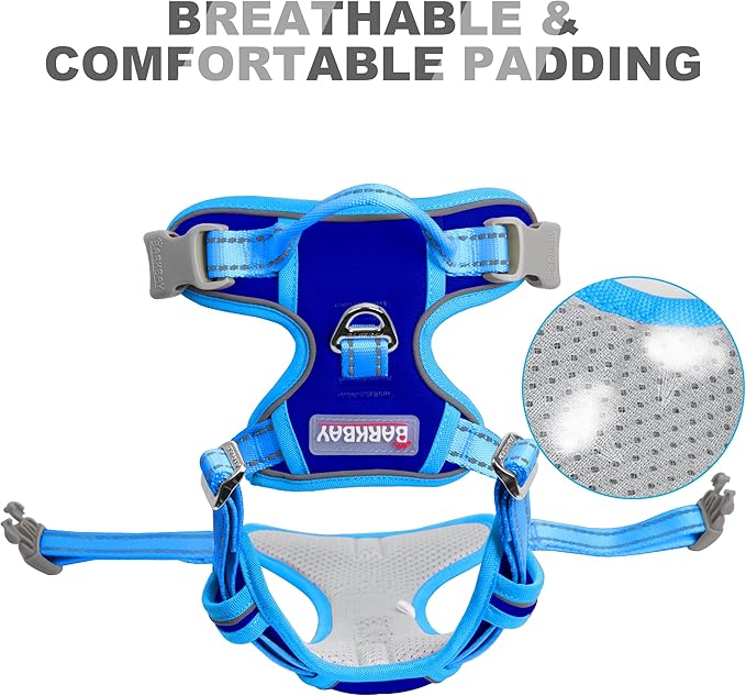BARKBAY No Pull Dog Harness Front Clip Heavy Duty Reflective Easy Control Handle for Large Dog Walking(Sapphire Blue & Blue,M)