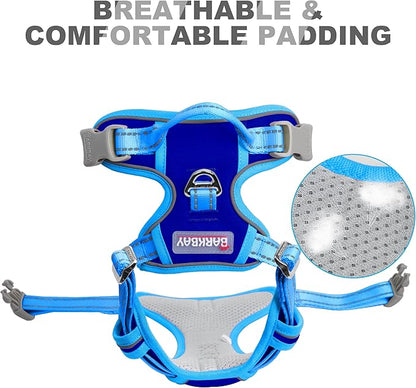 BARKBAY No Pull Dog Harness Front Clip Heavy Duty Reflective Easy Control Handle for Large Dog Walking(Sapphire Blue & Blue,M)