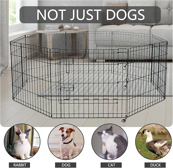 PETIME Foldable Metal Dog Exercise Pen/Pet Puppy Playpen Kennels Yard Fence Indoor/Outdoor 8 Panel 24" W x 24" H with Bottom Pad (with Bottom pad, 8 Panels 24" H)