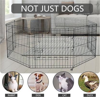 PETIME Foldable Metal Dog Exercise Pen/Pet Puppy Playpen Kennels Yard Fence Indoor/Outdoor 8 Panel 24" W x 24" H with Bottom Pad (with Bottom pad, 8 Panels 24" H)